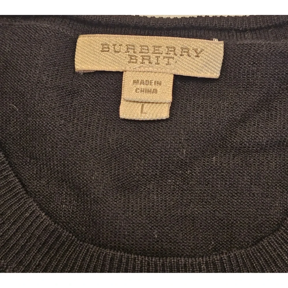 Burberry Brit Black Merino Wool Button Shoulder Sweater Large